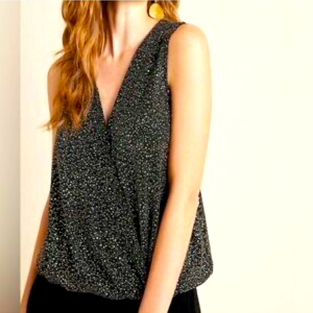 Anthropologie eri + Ali Black with Gold Flecks Sleeveless Evita Top! Excellent M